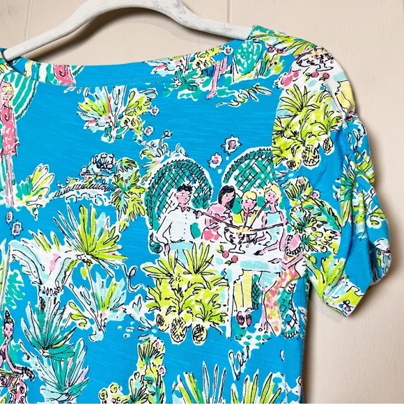 Lilly Pulitzer Lana Tee Small Jungle Glam fitted t-shirt top tropical blue - Picture 3 of 10